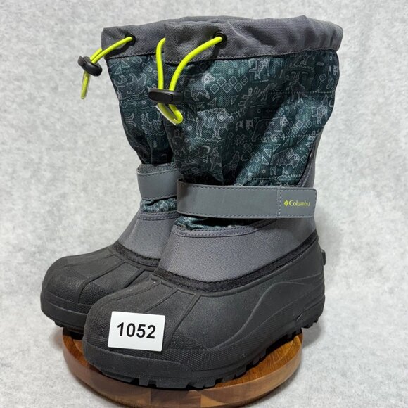 Columbia Kids Boots Size 4 Powderbug Winter Snow Green Gray Waterproof - Picture 10 of 10